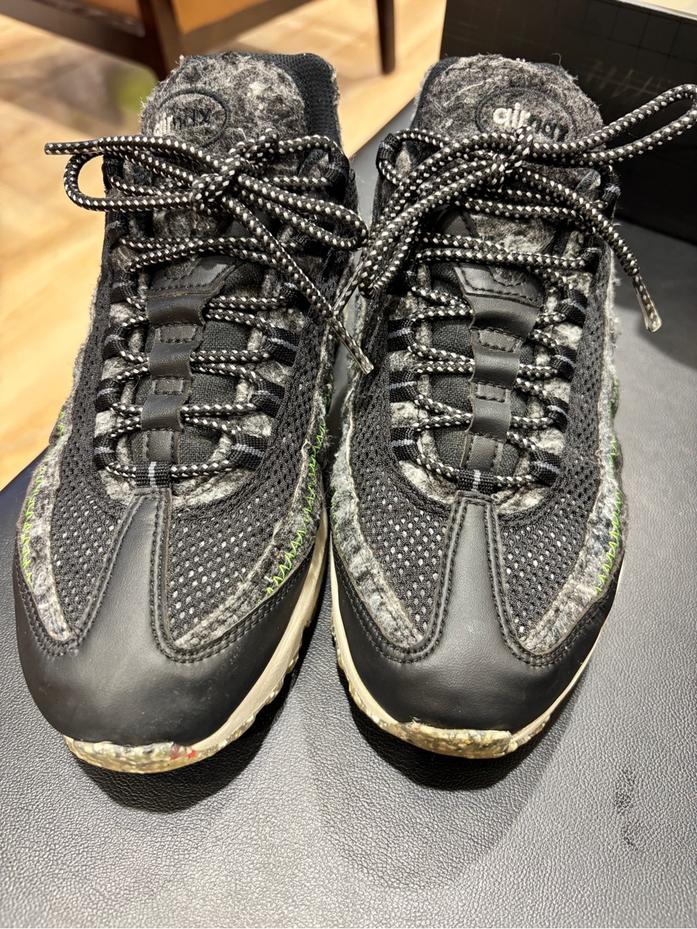 Nike Air Max 95-style Black & Gray Sneakers with Green Accent